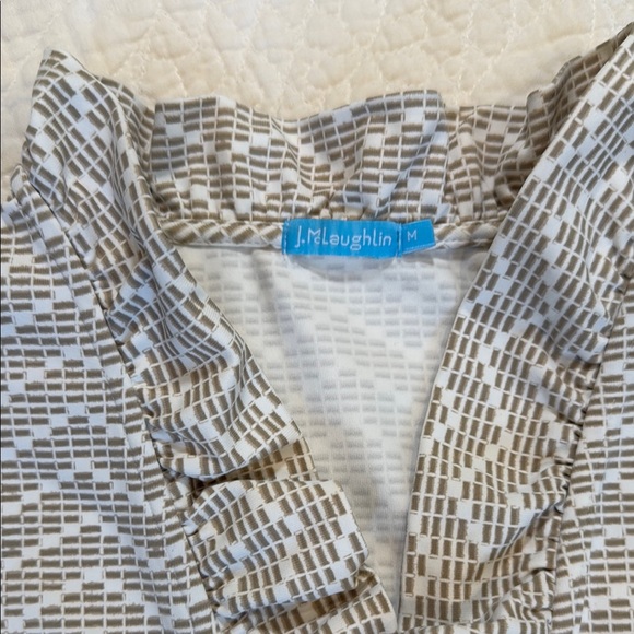 J. McLaughlin Tan & White Durham Ruffle Top Size M - Picture 3 of 6